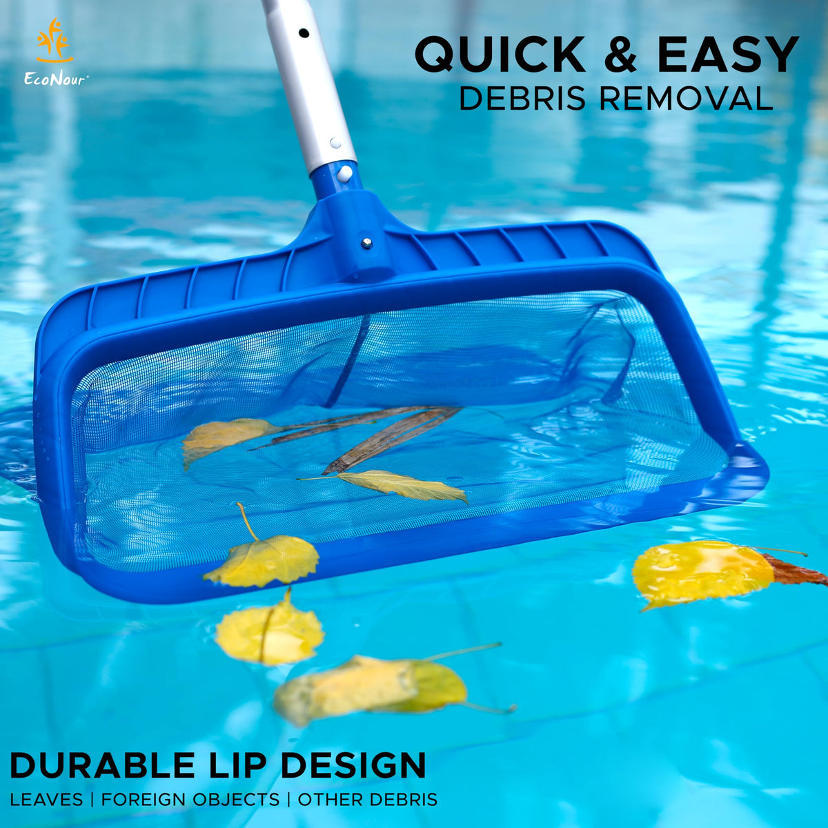 EcoNour skimmer net in action removing surface debris efficiently
