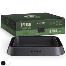 ECOPEST Bed Bug Blocker XL interceptors pack showing four heavy-duty traps for wide bed posts