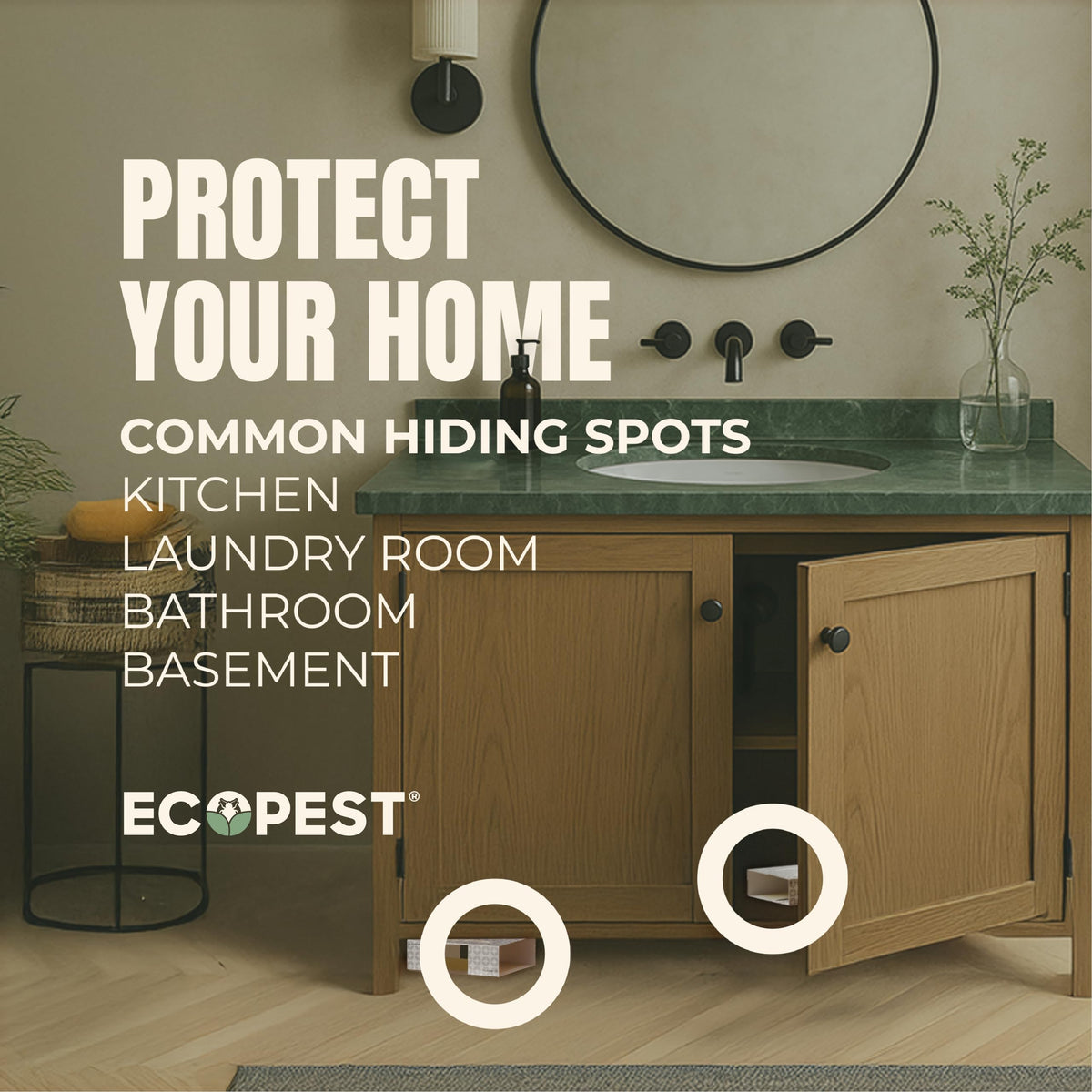 ECOPEST trap installed under sink for discreet pest control.