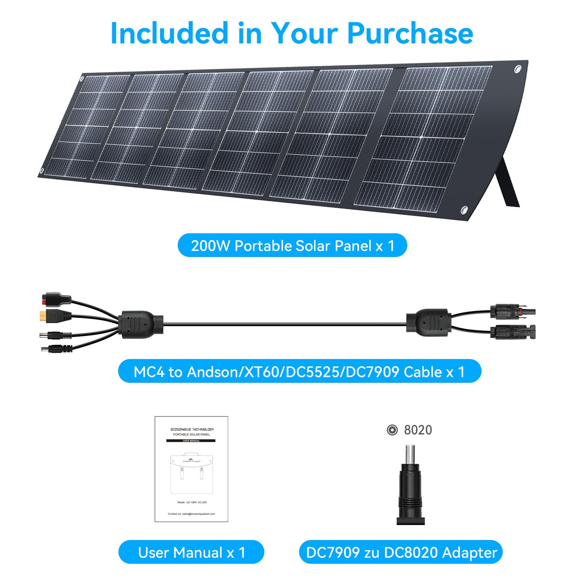 Includes cables and manual for easy setup on adventures.