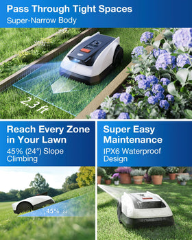 ECOVACS GOAT O1000 RTK slim chassis navigates tight paths with reliable performance.