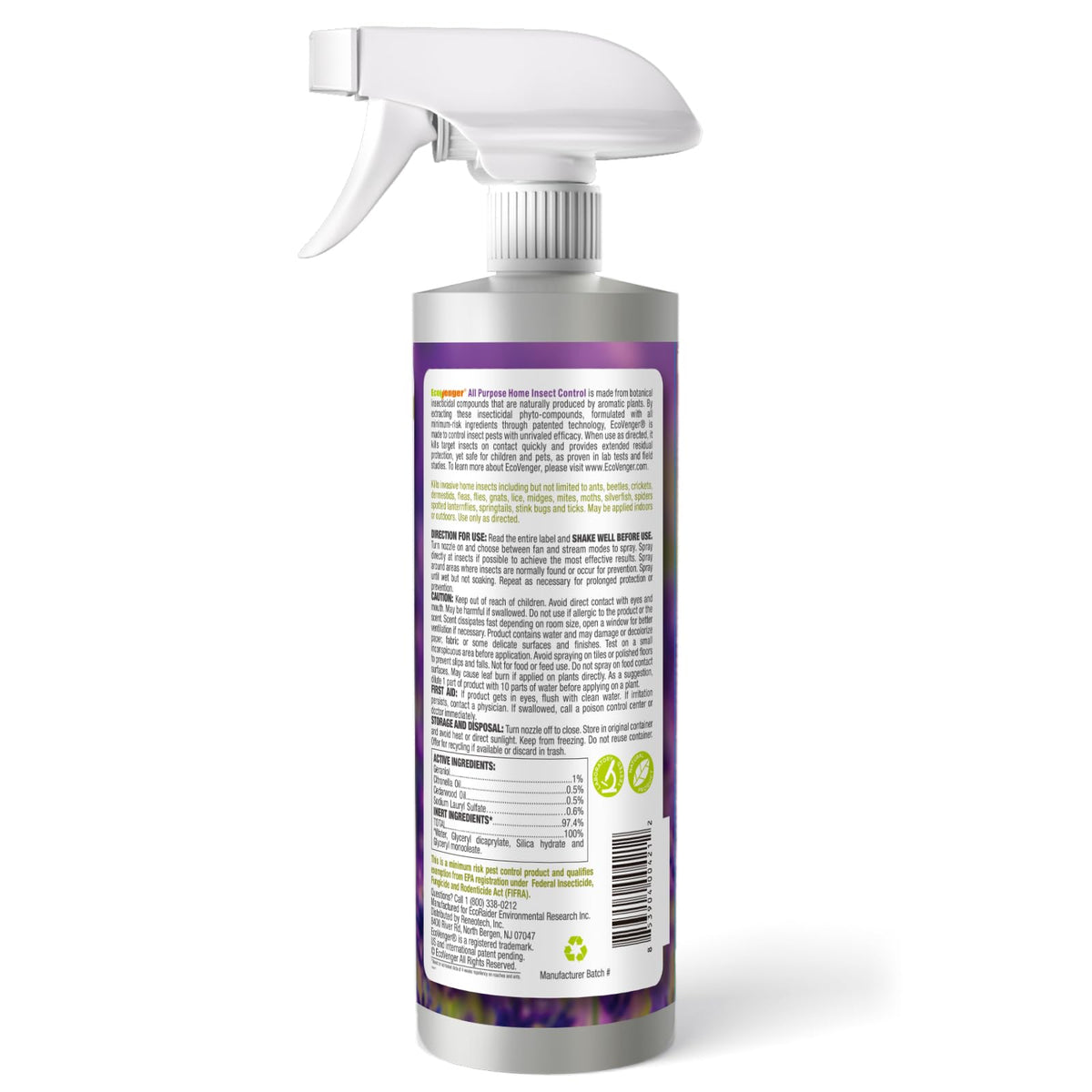 EcoVenger bottle label closeup highlighting non-toxic, family-friendly formula