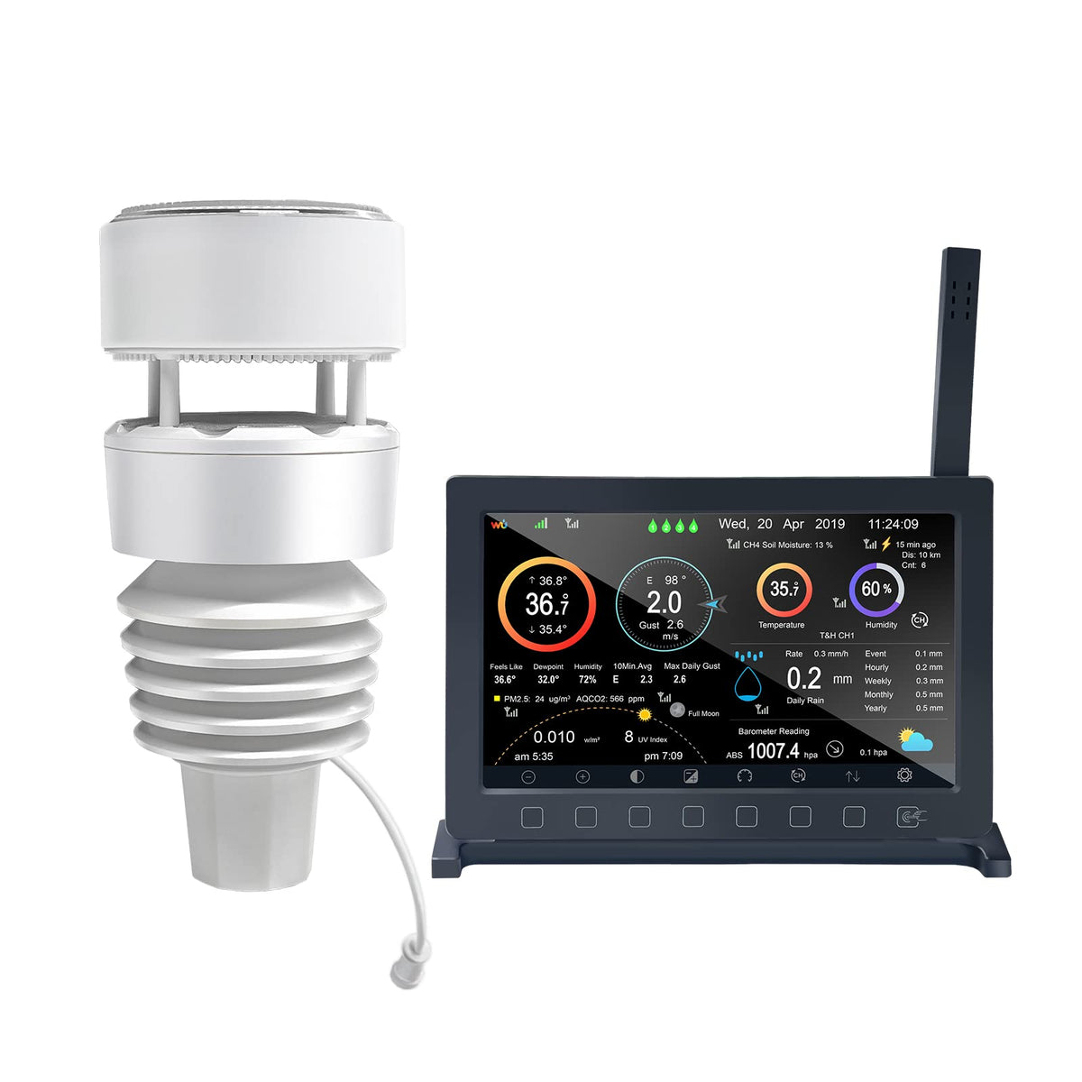 ECOWITT Wittboy Pro HP2564 display console showing real-time weather data.