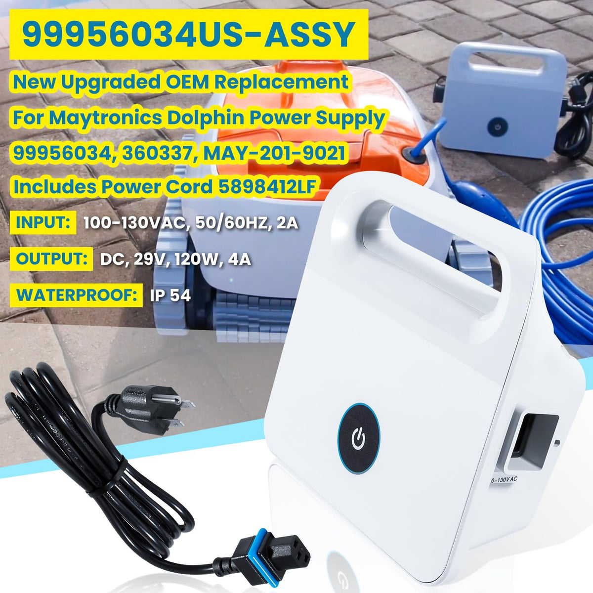 E-cowlboy 99956034 power supply for Dolphin Active Solo supports dependable on/off cycling.