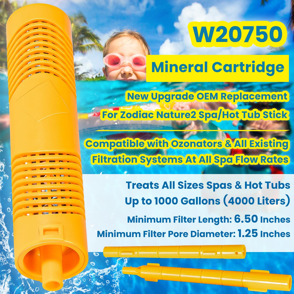 Core-installation view of E-cowlboy spa mineral sticks into filter core