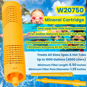 Core-installation view of E-cowlboy spa mineral sticks into filter core