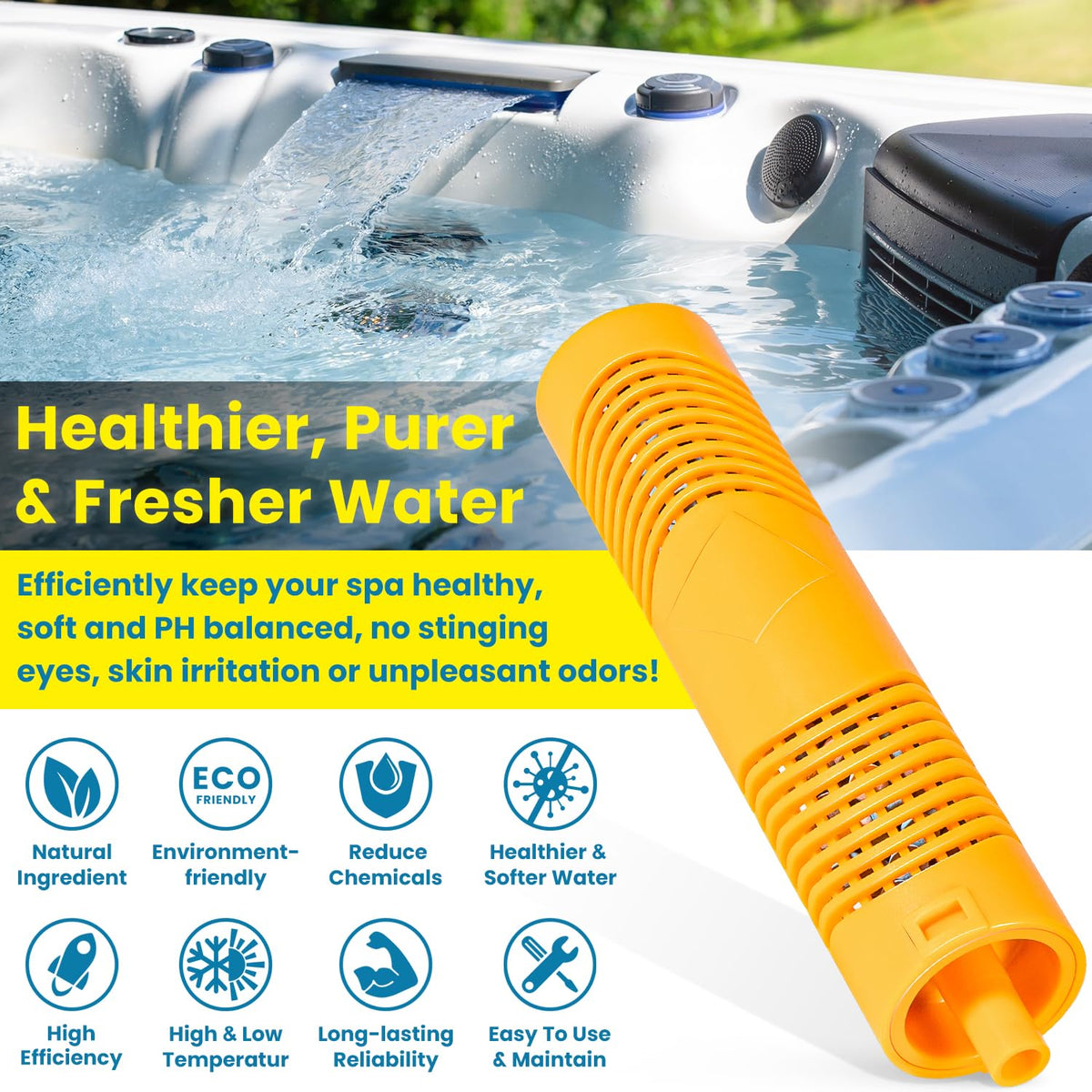 Water-clarity focus with E-cowlboy mineral sticks improving spa water appearance