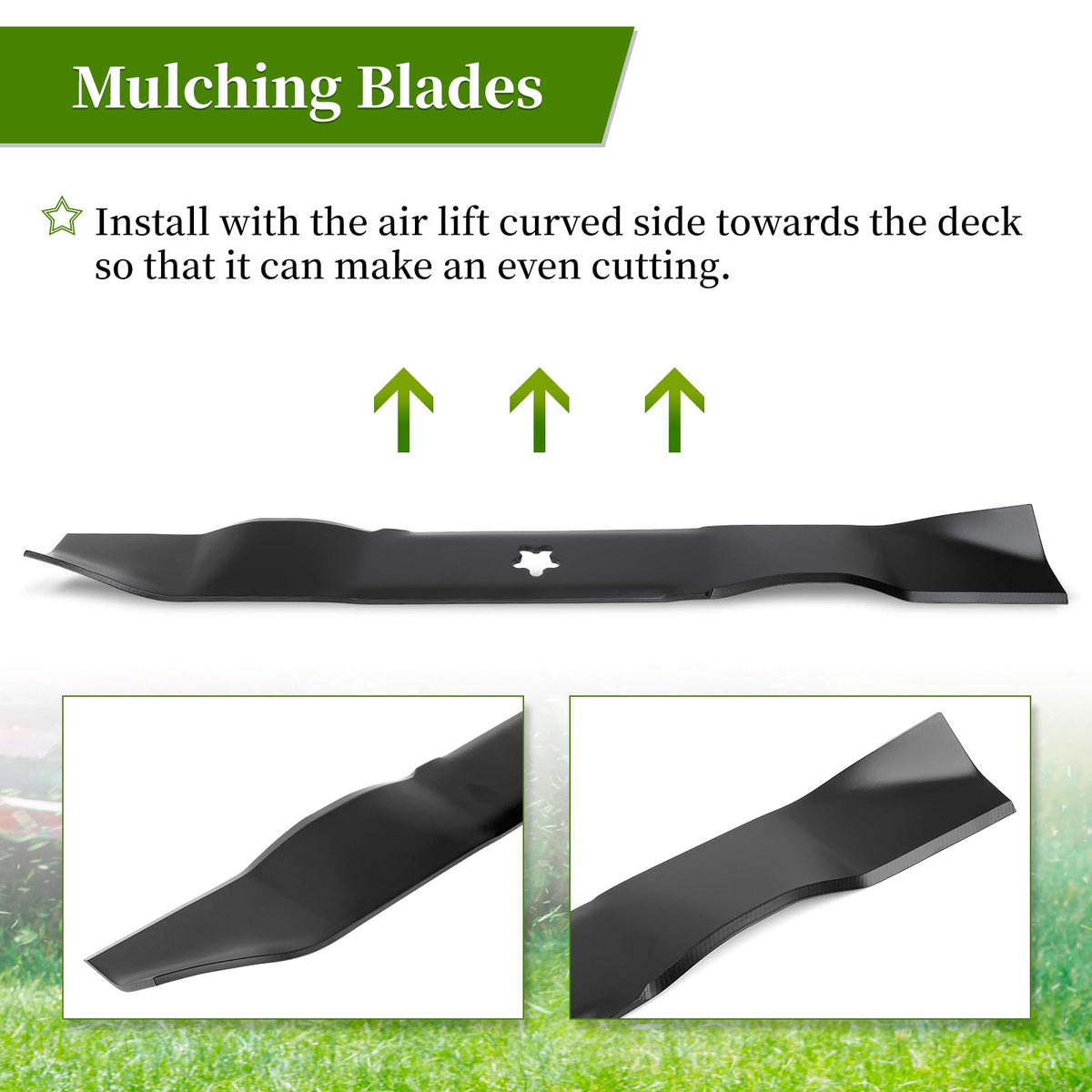 Curved cutting edge promotes smooth chip flow for a neater mow