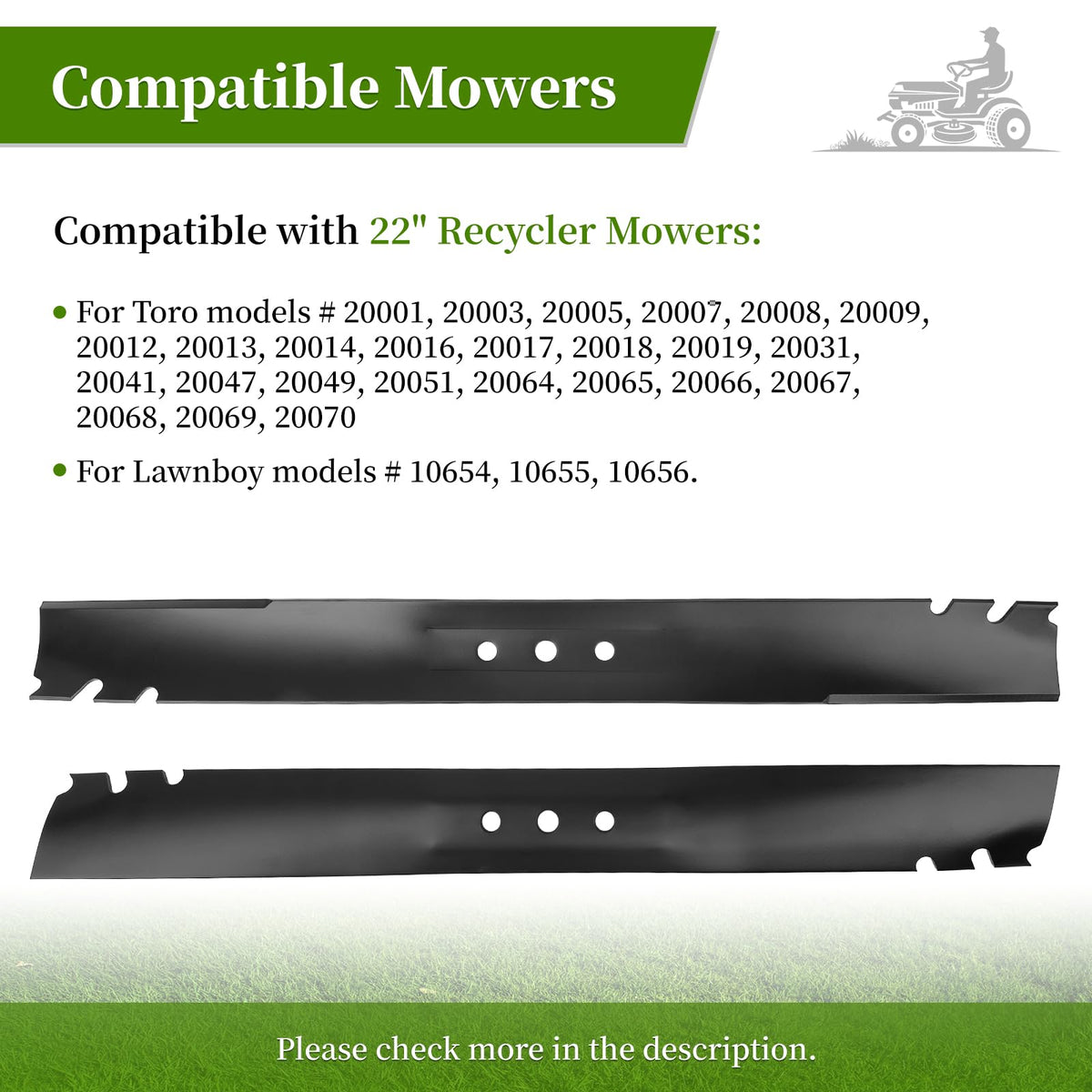 Two-pack of Ecreban mulching blades ready for replacement.