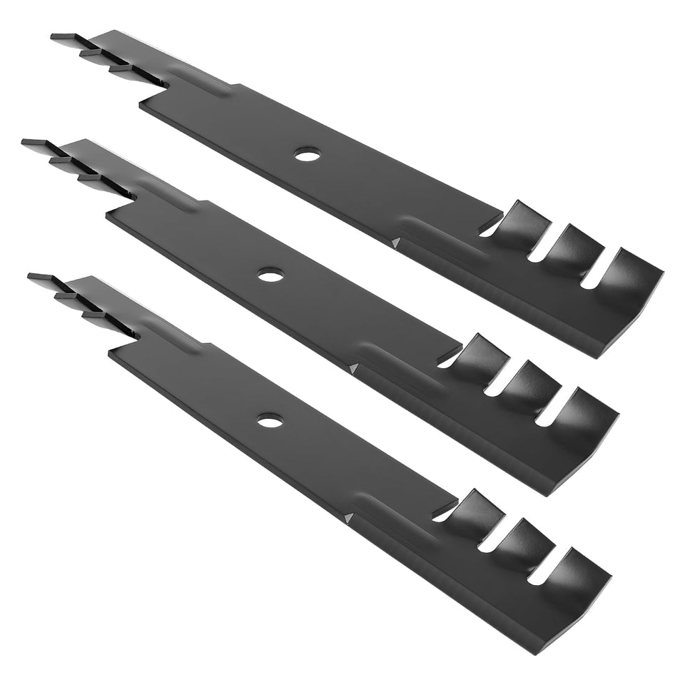 Ecreban mulching blades with a toothed edge for finer clippings and cleaner lawns.