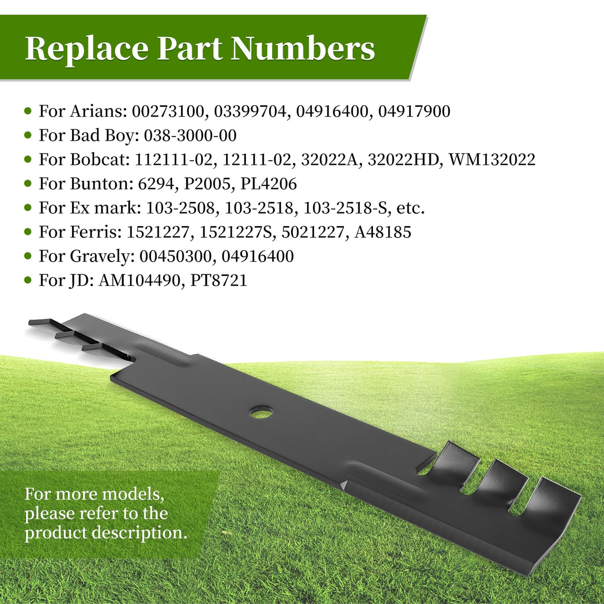 Ecreban blade dimensions: 17-7/8 by 2-1/2 by 0.198 inches, 5/8 inch center.