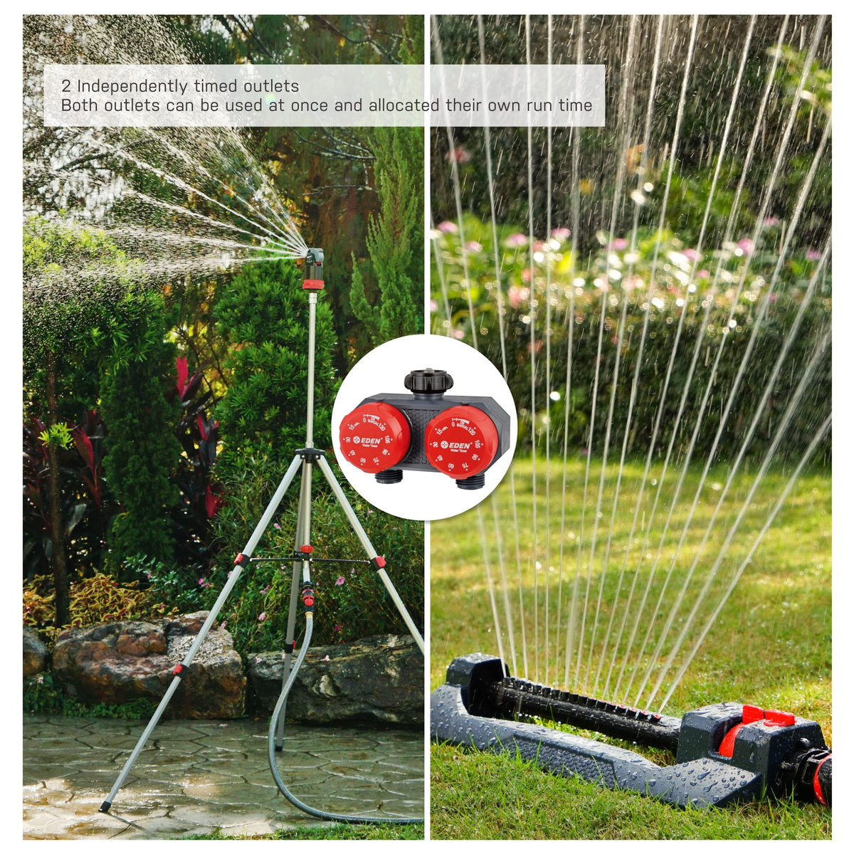 Eden 25124 compatibility with drip and soaker hoses for flexible irrigation.