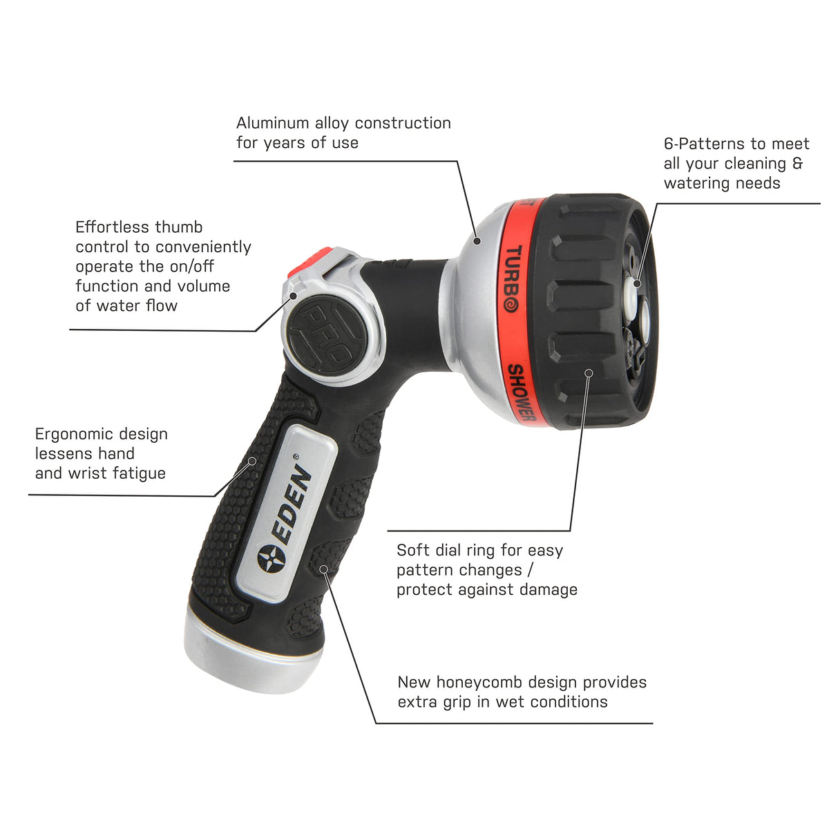 Eden 360 swivel hose nozzle reduces hose kinks for easier yard work