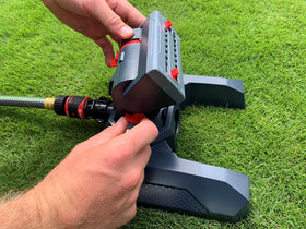 Eden sprinkler with flow control dial for micro-adjustments of water pressure.