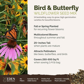 Eden Brothers wildflower seed mix label close-up non-GMO seeds.