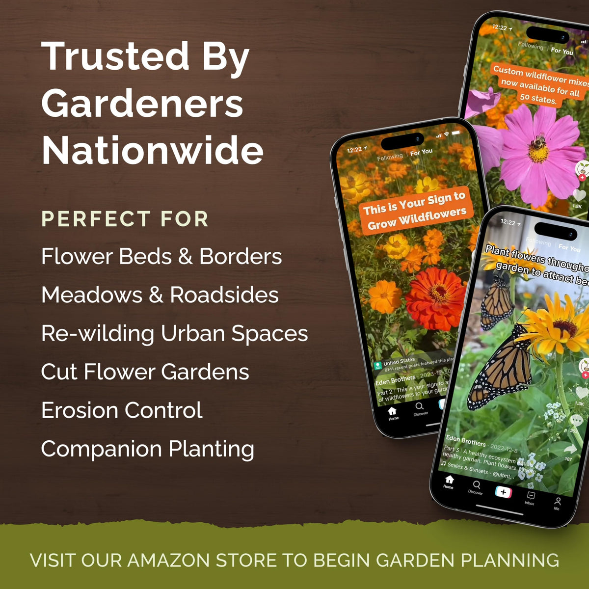 Eden Brothers wildflower seeds ready for spring or fall planting in sunny spots.
