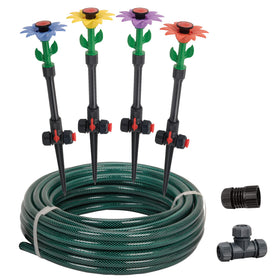 Eden Daisy sprinklers provide colorful, flexible watering for irregular garden shapes.