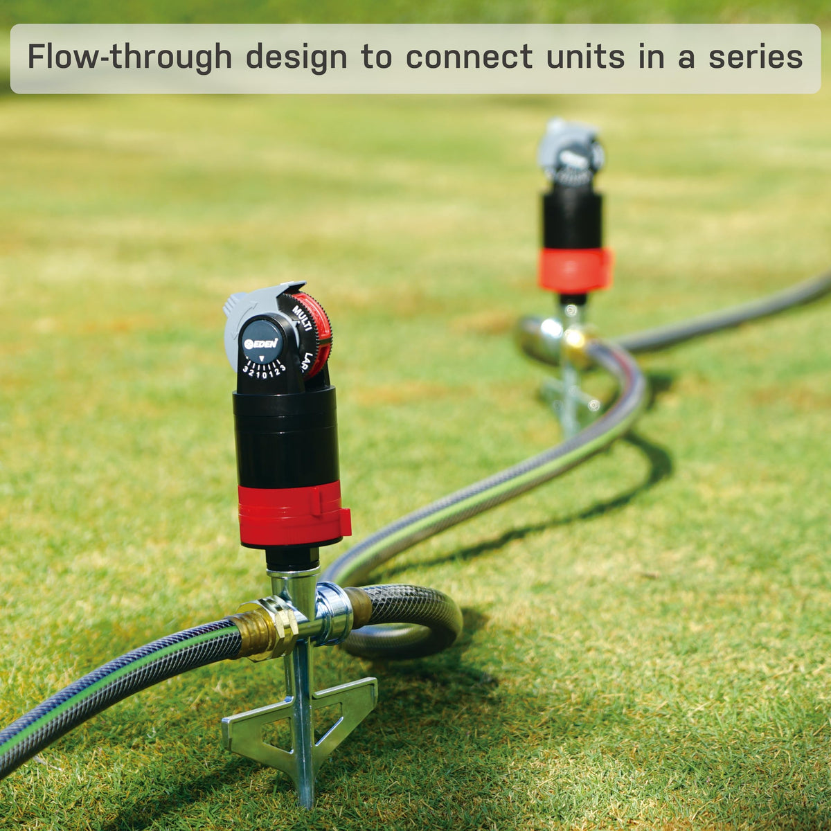 Eden five-pattern spray options demonstrating versatile irrigation for garden beds