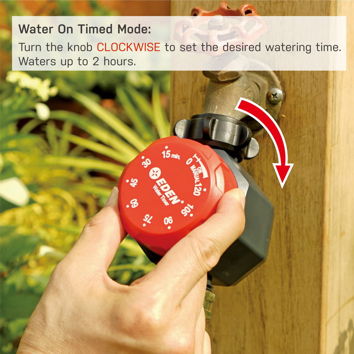 Eden timer supports drip systems, delivering steady irrigation with low-pressure hoses.