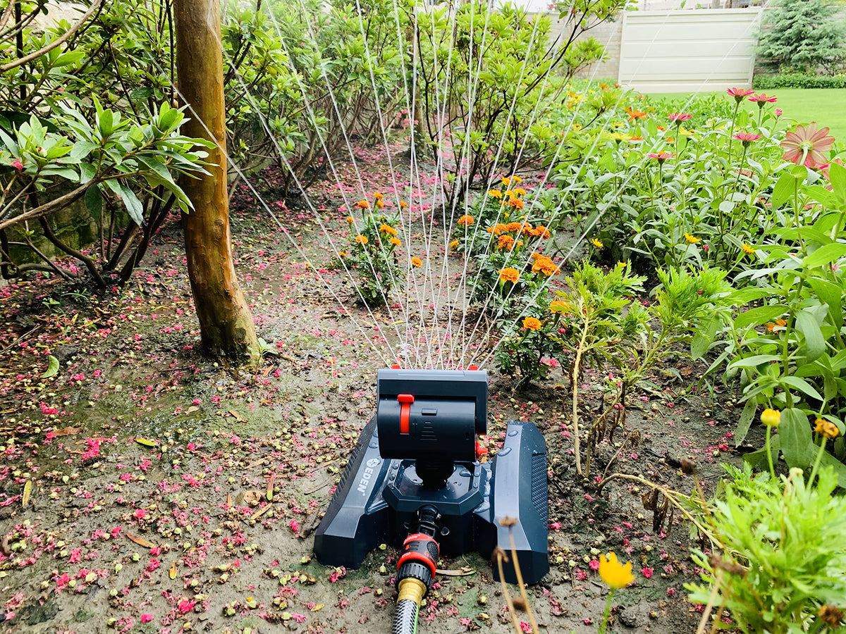 Eden mini-turbo-oscillating-sprinkler-flow-control dial allows micro adjustments for efficient watering.