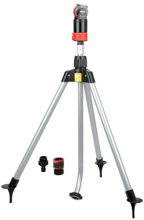 Eden Multi-Pattern Sprinkler Plus Misting System on a sturdy tripod for even yard coverage.