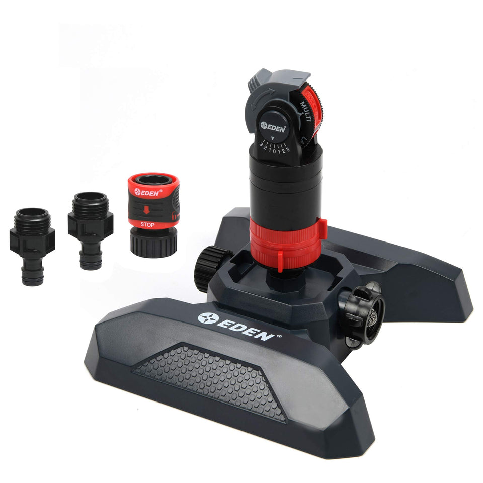 Eden Multi-Pattern Sprinkler Plus provides flexible watering for different garden areas.