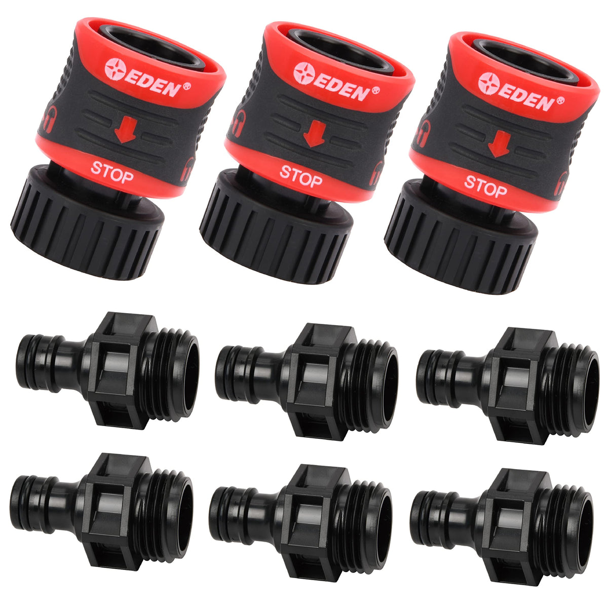 Eden Quick Connect Starter Kit end connectors with built-in water stop for easy tool swapping.