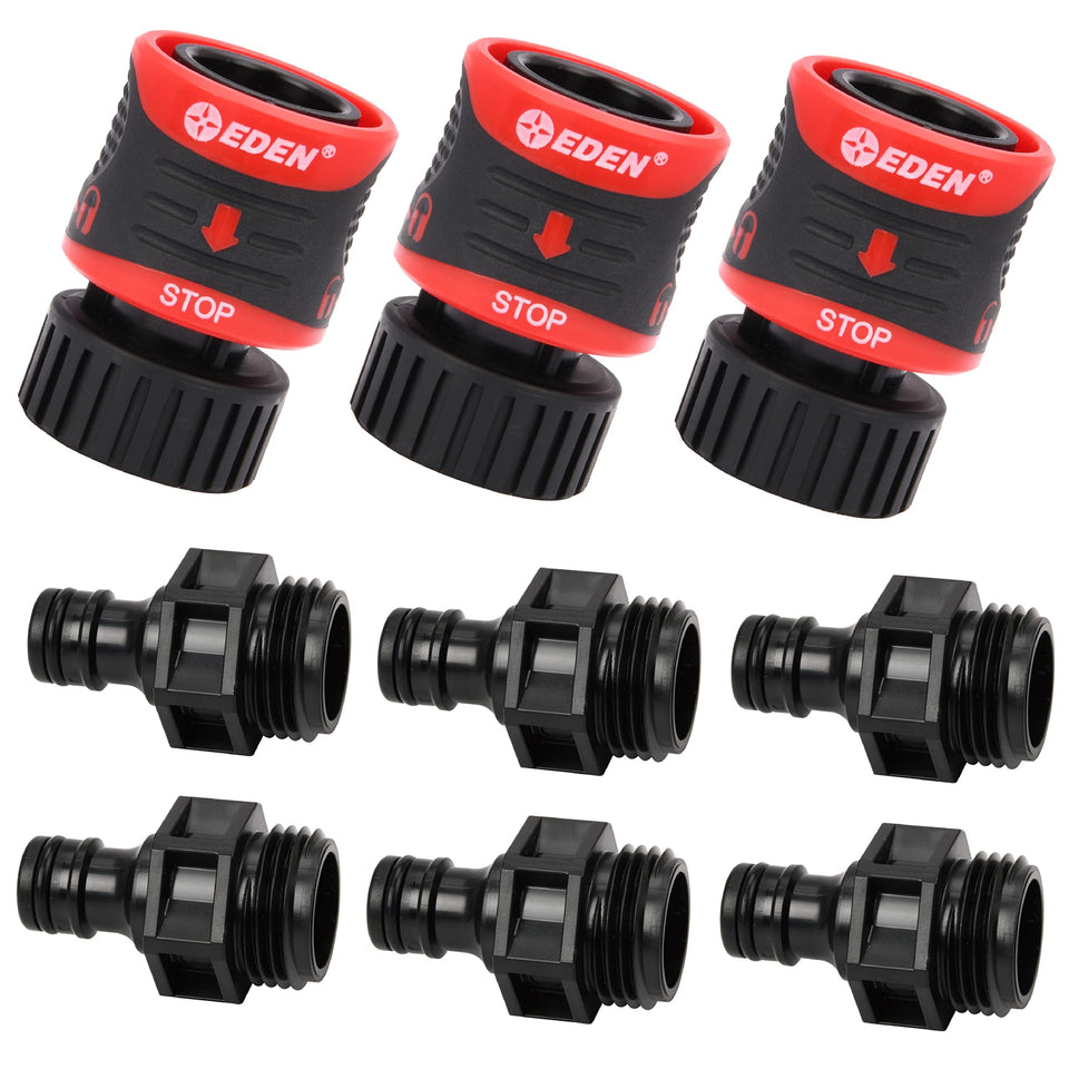 Eden Quick Connect Starter Kit end connectors with built-in water stop for easy tool swapping.