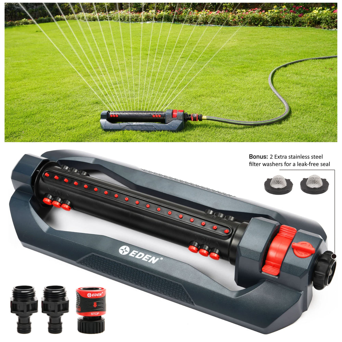 Eden Turbo Oscillating Sprinkler with 18 nozzles delivers wide lawn coverage