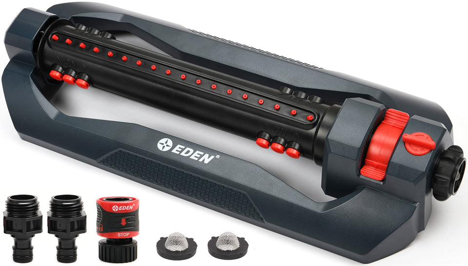 Eden Turbo Oscillating Sprinkler center tube stabilizes flow for even coverage
