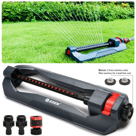 Eden Turbo Oscillating Sprinkler nozzles ensure even reach across beds and lawns.