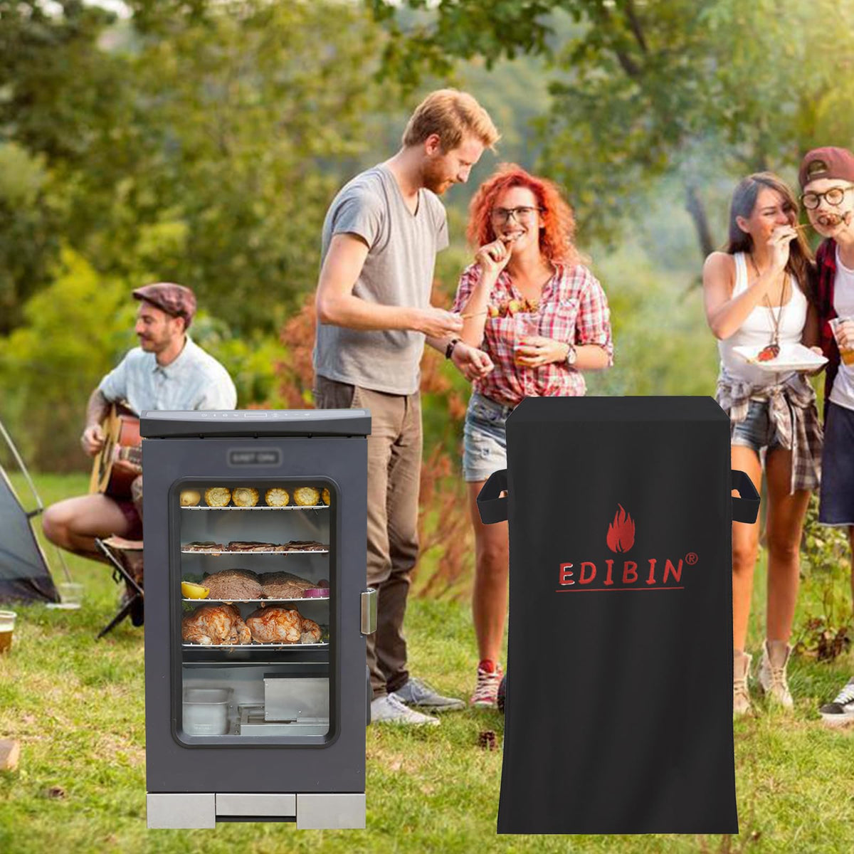 EDIBIN 600D Oxford smoker cover shields from rain and snow