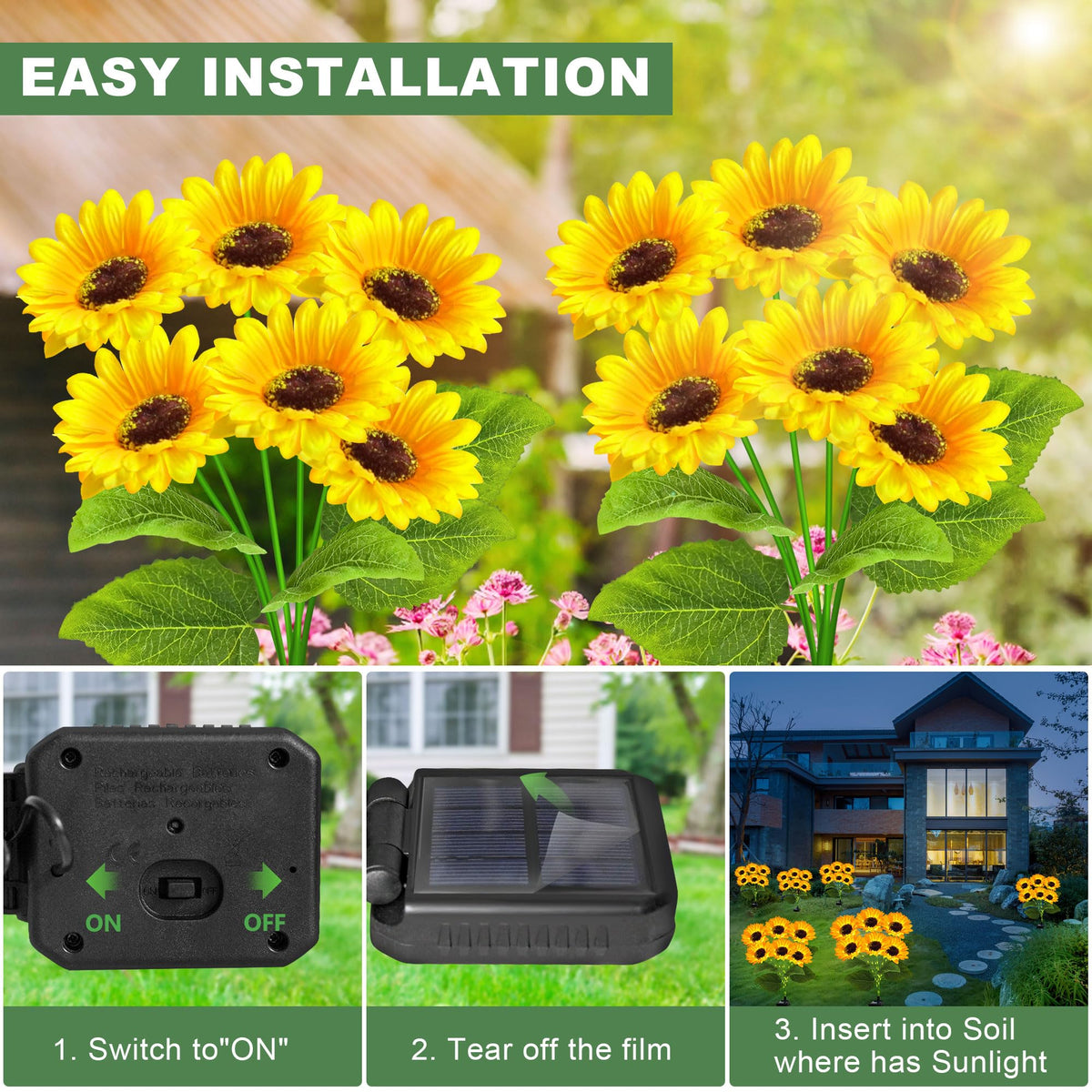 EDOF solar flower stake lights offer easy installation and reliable glow