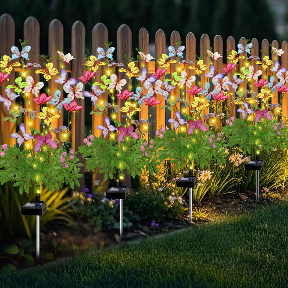EDOF Solar Butterfly Lights illuminate the backyard with colorful butterflies at night