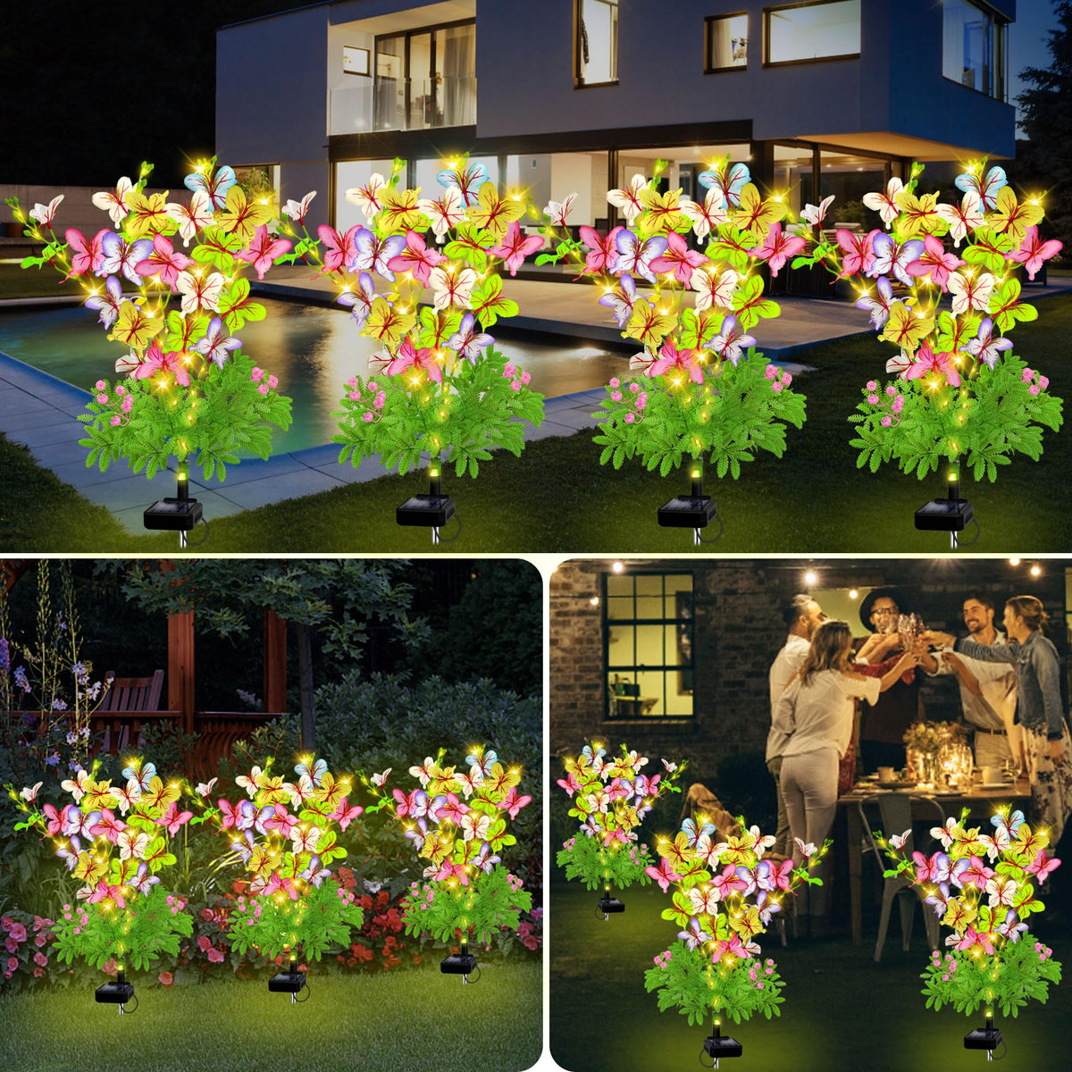 EDOF Solar Butterfly Lights close-up reveals fabric butterflies and warm-white LEDs for ambience
