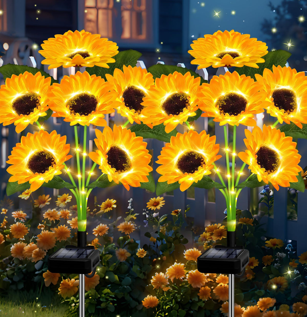 EDOF sunflower lights bundle with twelve blooms for garden ambiance