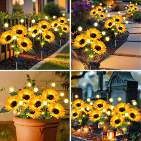 EDOF sunflowers on a ground stake enable quick, tool-free installation.