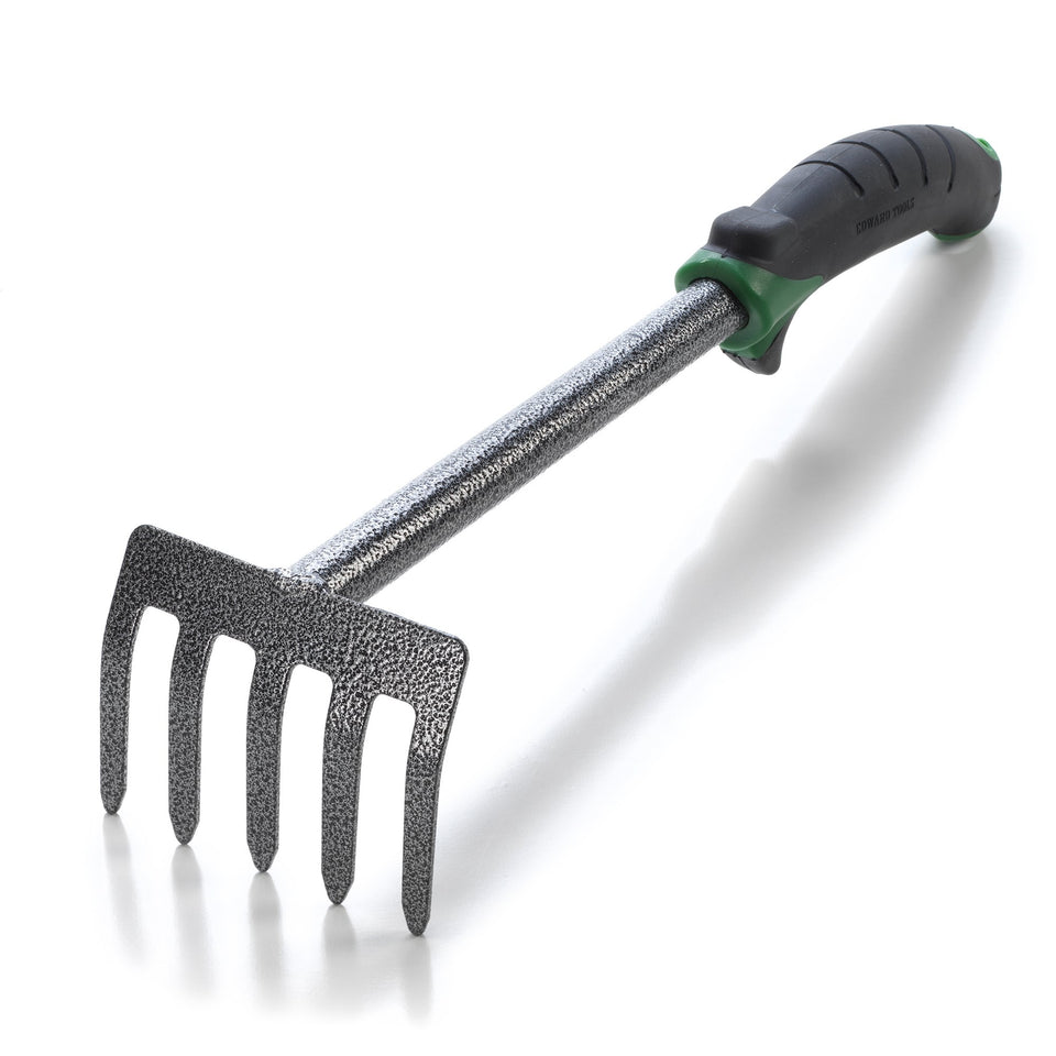 Edward Tools Hand Cultivator Mini Rake with ErgoGrip carbon steel tines for easy soil loosening and weeding