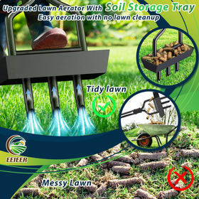 EEIEER aerator featuring a soil storage basket to keep debris contained.