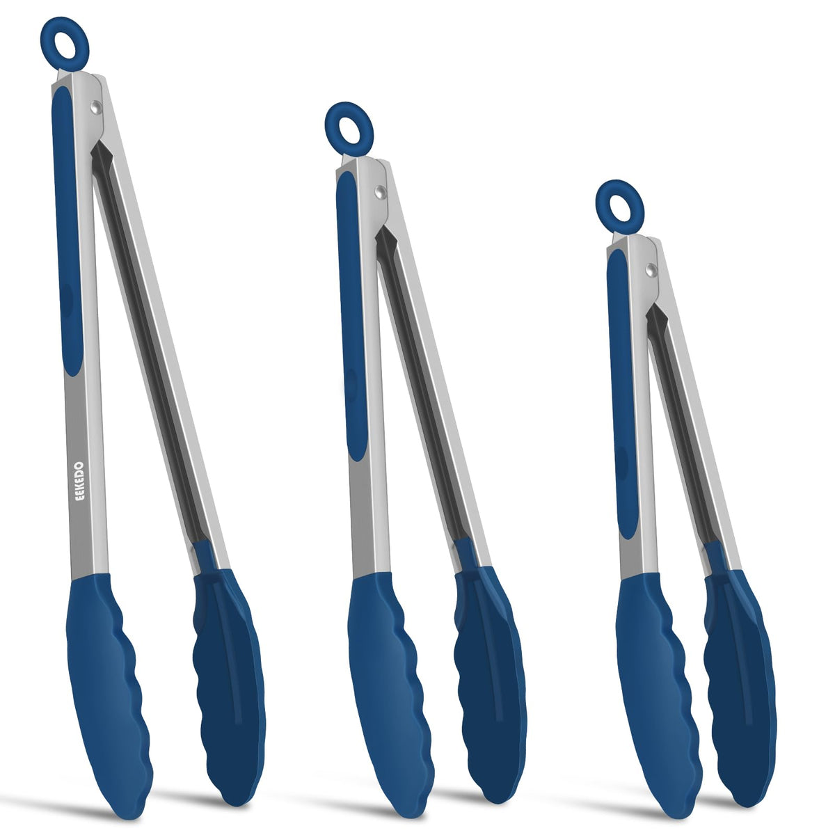 EEKEDO Kitchen Tongs 7in navy with silicone tips for precise turning and nonstick protection