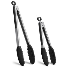 EEKEDO tongs 9-inch silicone-tip close-up for safe non-stick flipping