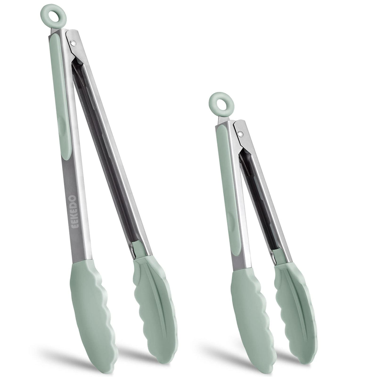 EEKEDO tongs for cooking 9-inch sage green grip ideal for flipping burgers safely