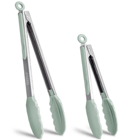 EEKEDO tongs for cooking 9-inch sage green grip ideal for flipping burgers safely