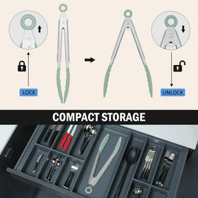 EEKEDO tongs locking mechanism sage green keeps stored compact and ready for one-handed use