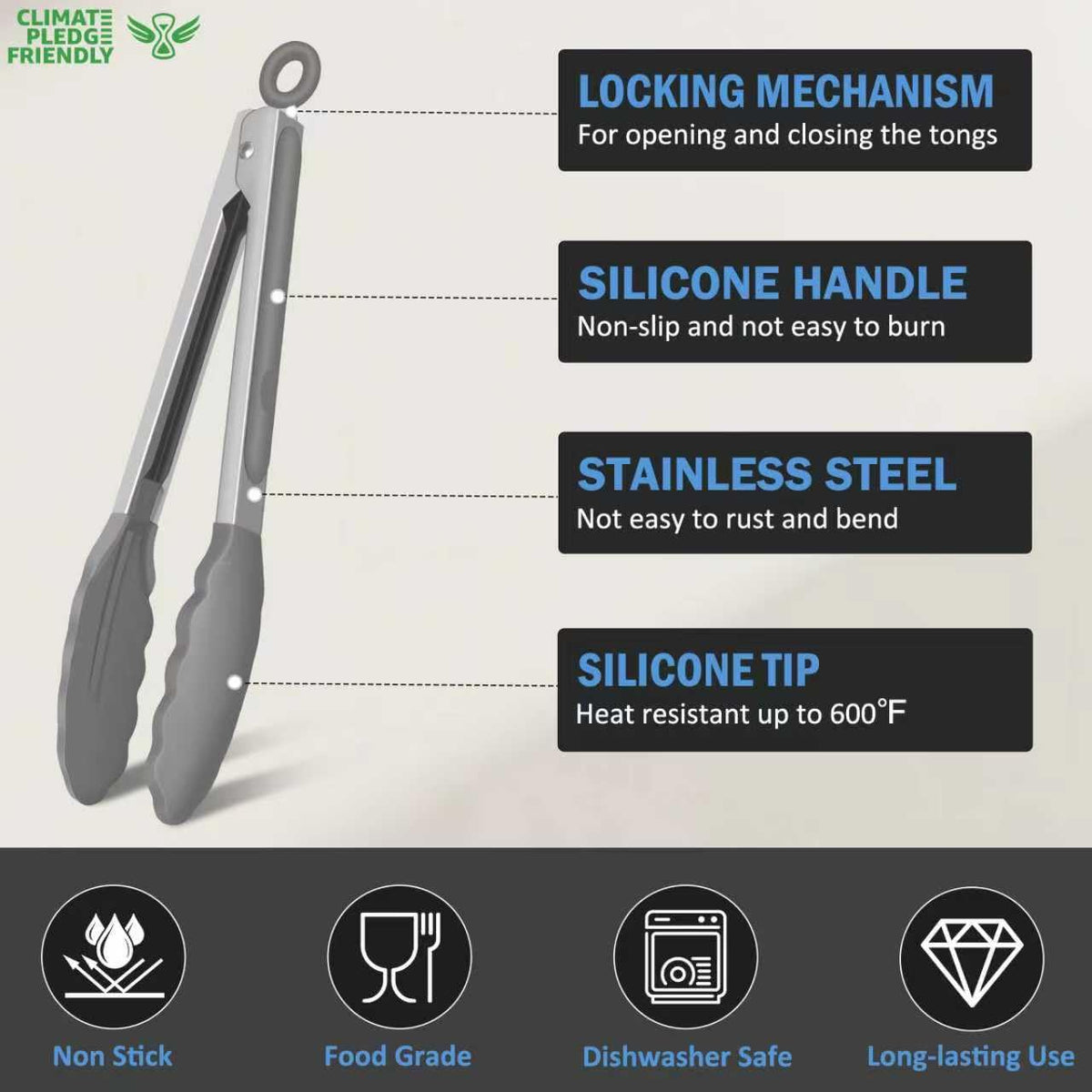 EEKEDO tongs locking mechanism enables one-handed use and compact storage.