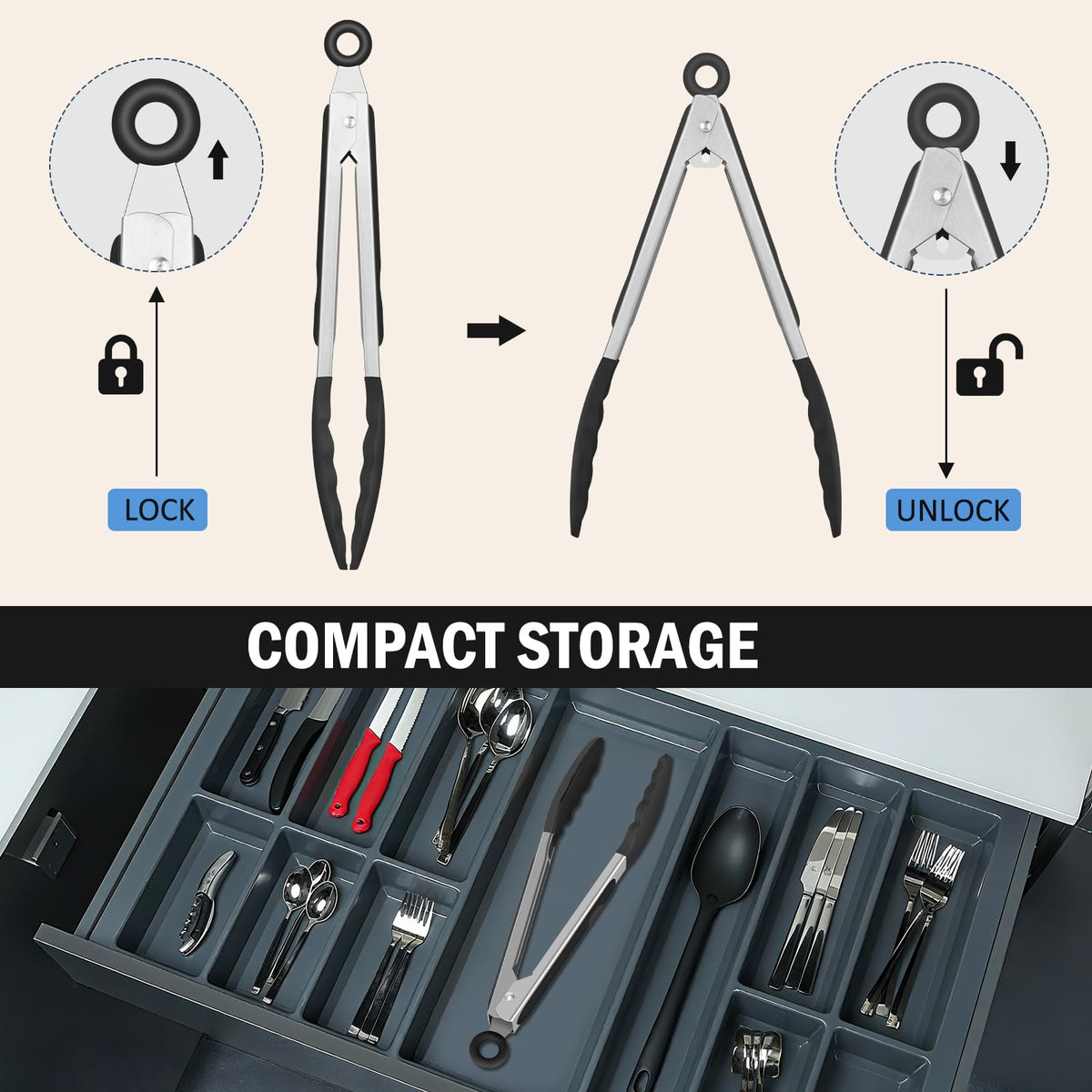 EEKEDO tongs non-scratch design protects cookware surfaces