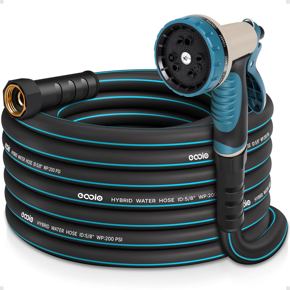 EOOIO garden hose 25ft nozzle for versatile watering and precise control