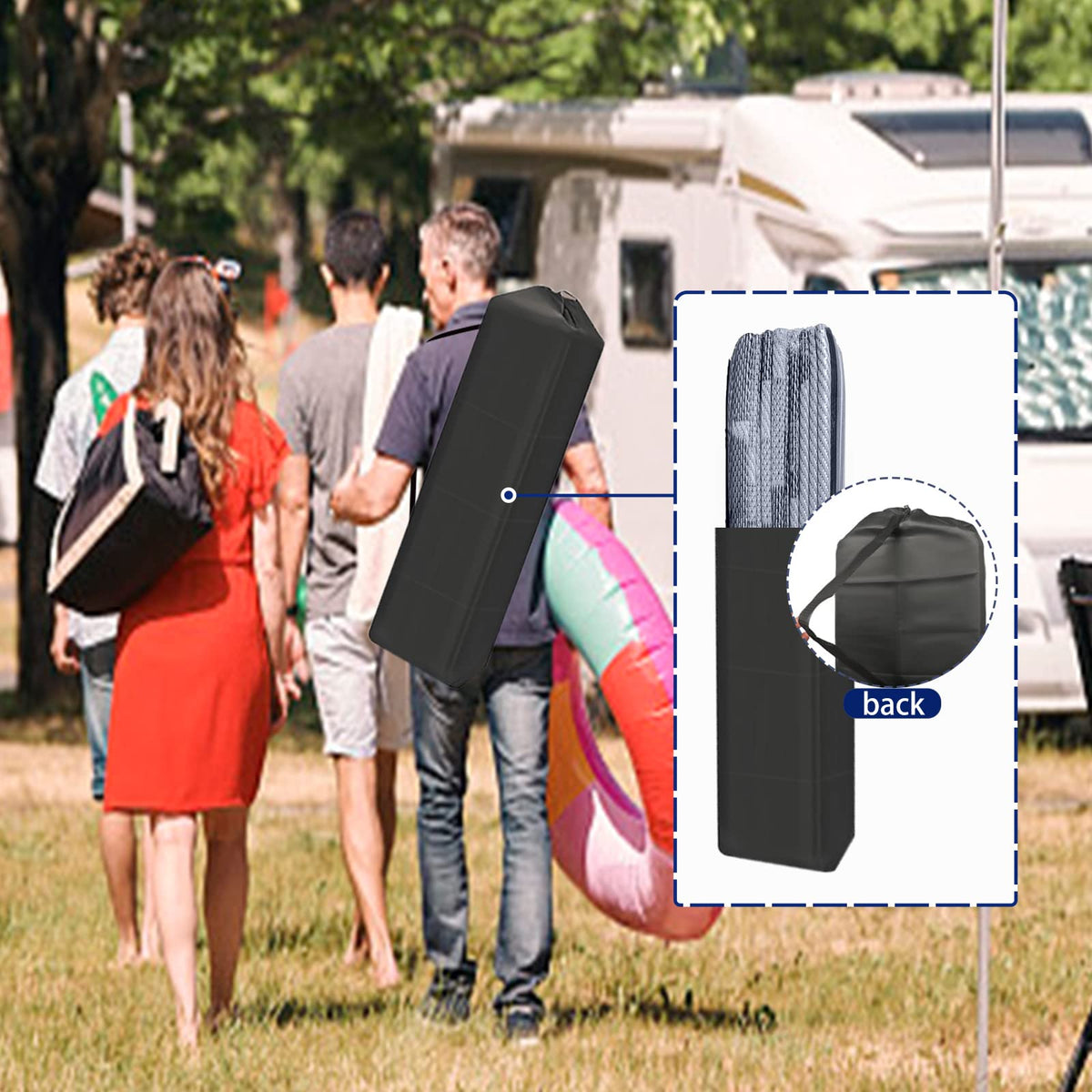 EEZ RV Products mat can be used indoors for temporary living spaces.
