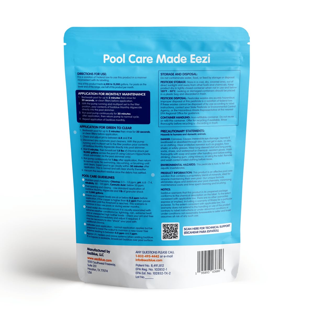 Above-ground pool setup using Eeziblue monthly algaecide for maintenance