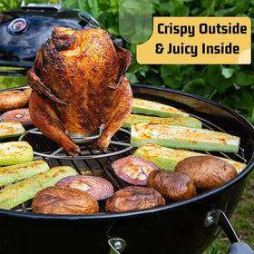 E-far beer can chicken holder wide base prevents tipping.